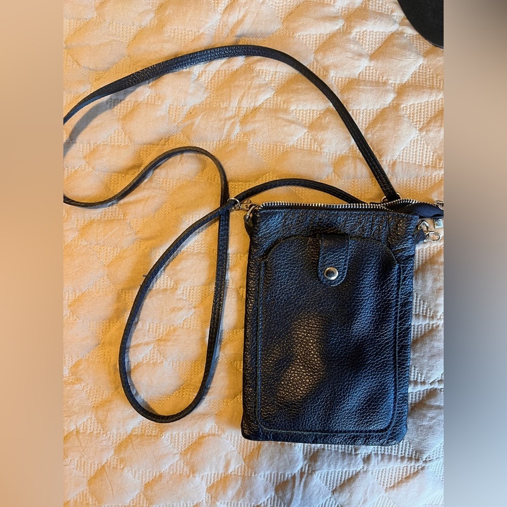 Genuine Leather Cowhide Crossbody Purse, Navy